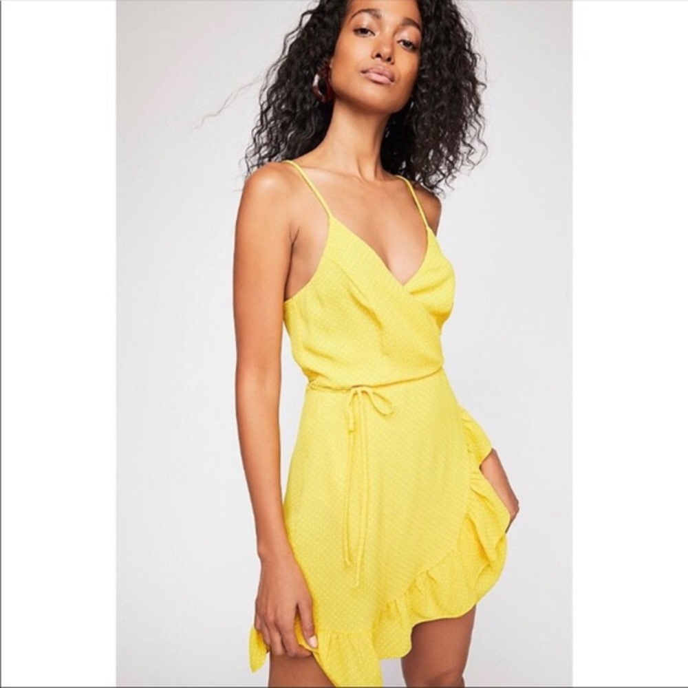 Free People All My Love Ditsy Wrap Dress in Yellow